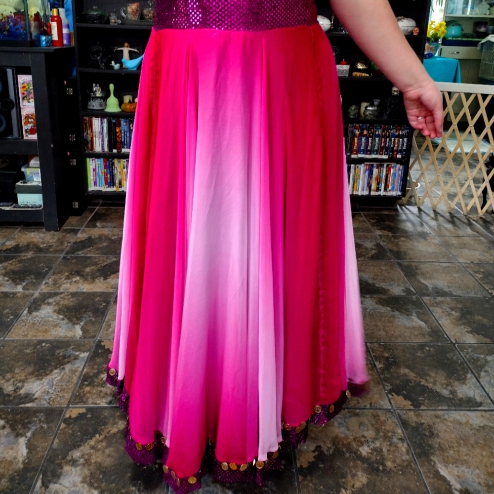 Handmade vintage belly dance costume gold coins two-piece purple top not include